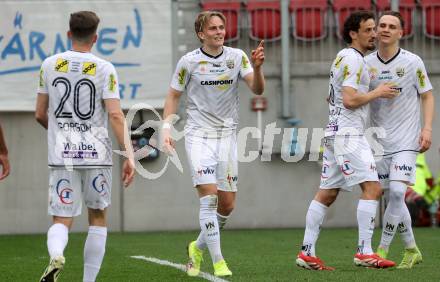 Fussball Bundesliga. SK Austria Klagenfurt gegen Altach.  Torjubel Paul-Friedrich Koller  (Altach). Klagenfurt, am 5.4.2025.
Foto: Kuess
---
pressefotos, pressefotografie, kuess, qs, qspictures, sport, bild, bilder, bilddatenbank