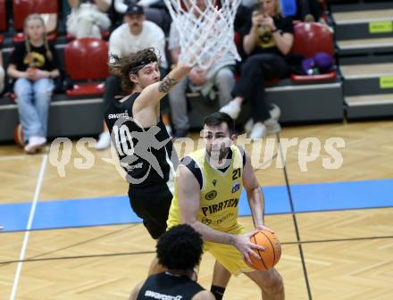 Basketball 2. Liga 2024/2025. Playoffs. SF2.   Woerthersee Piraten gegen RAIDERS Tirol    Marin Sliskovic (Piraten),   Thomas Pirchner  (Tirol). Klagenfurt, am 4.5.2025.
Foto: Kuess


---
pressefotos, pressefotografie, kuess, qs, qspictures, sport, bild, bilder, bilddatenbank