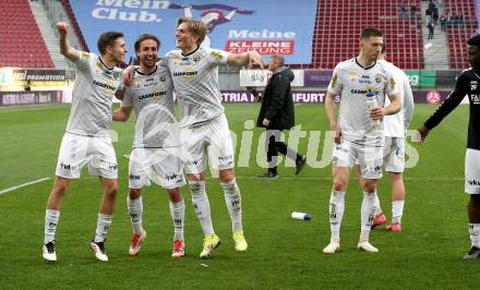 Fussball Bundesliga. SK Austria Klagenfurt gegen Altach.  Jubel  (Altach). Klagenfurt, am 5.4.2025.
Foto: Kuess
---
pressefotos, pressefotografie, kuess, qs, qspictures, sport, bild, bilder, bilddatenbank