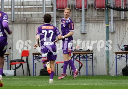 Fussball Bundesliga. SK Austria Klagenfurt gegen Altach.  Torjubel Christopher Brian Cvetko (Klagenfurt),  Klagenfurt, am 5.4.2025.
Foto: Kuess
---
pressefotos, pressefotografie, kuess, qs, qspictures, sport, bild, bilder, bilddatenbank