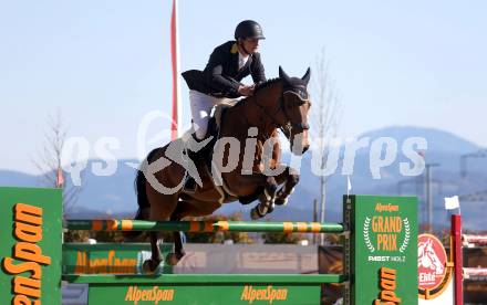 Reiten. Reitsport. Alpenspan Grand Prix. Fritz Kogelnig jun. auf BG Rio van de Groenhave.   St. Margarethen im Lavanttal, am 6.4.2025.
Foto: Kuess 
---
pressefotos, pressefotografie, kuess, qs, qspictures, sport, bild, bilder, bilddatenbank