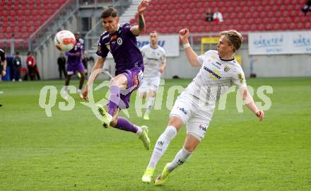 Fussball Bundesliga. SK Austria Klagenfurt gegen Altach. David Toshevski  (Klagenfurt). Paul-Friedrich Koller (Altach). Klagenfurt, am 5.4.2025.
Foto: Kuess
---
pressefotos, pressefotografie, kuess, qs, qspictures, sport, bild, bilder, bilddatenbank