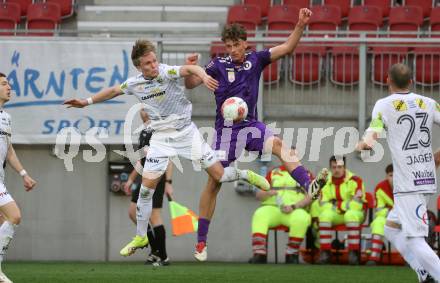 Fussball Bundesliga. SK Austria Klagenfurt gegen Altach.  Matteo Kitz (Klagenfurt) Paul-Friedrich Koller  (Altach). Klagenfurt, am 5.4.2025.
Foto: Kuess
---
pressefotos, pressefotografie, kuess, qs, qspictures, sport, bild, bilder, bilddatenbank