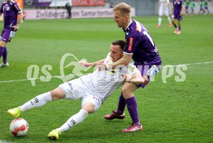 Fussball Bundesliga. SK Austria Klagenfurt gegen Altach.  Christopher Cvetko (Klagenfurt) Mike Steven Baehre  (Altach). Klagenfurt, am 5.4.2025.
Foto: Kuess
---
pressefotos, pressefotografie, kuess, qs, qspictures, sport, bild, bilder, bilddatenbank