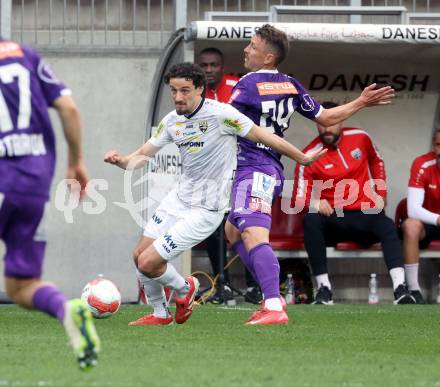 Fussball Bundesliga. SK Austria Klagenfurt gegen Altach. Christopher Wernitznig  (Klagenfurt). Vesel Demaku  (Altach). Klagenfurt, am 5.4.2025.
Foto: Kuess
---
pressefotos, pressefotografie, kuess, qs, qspictures, sport, bild, bilder, bilddatenbank