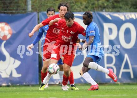 Fussball Kaerntner Liga. SAK gegen KAC.  Issa Diakite (SAK), Mihret Topcagic, Noah Pogatetz  (KAC). Klagenfurt, am 17.4.2025.
Foto: Kuess
---
pressefotos, pressefotografie, kuess, qs, qspictures, sport, bild, bilder, bilddatenbank