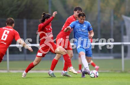 Fussball Kaerntner Liga. SAK gegen KAC. Luka Gajic  (SAK),  Patrick Legner (KAC). Klagenfurt, am 17.4.2025.
Foto: Kuess
---
pressefotos, pressefotografie, kuess, qs, qspictures, sport, bild, bilder, bilddatenbank