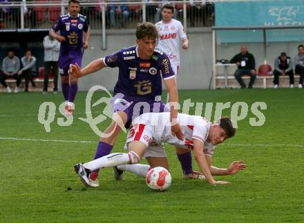 Fussball Bundesliga. SK Austria Klagenfurt gegen GAK.   Matteo Kitz (Klagenfurt),  Zeteny Jano (GAK). Klagenfurt, am 19.4.2025.
Foto: Kuess
www.qspictures.net
---
pressefotos, pressefotografie, kuess, qs, qspictures, sport, bild, bilder, bilddatenbank
