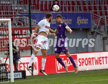 Fussball Bundesliga. SK Austria Klagenfurt gegen GAK. Thorsten Mahrer   (Klagenfurt), Daniel Maderner   (GAK). Klagenfurt, am 19.4.2025.
Foto: Kuess
www.qspictures.net
---
pressefotos, pressefotografie, kuess, qs, qspictures, sport, bild, bilder, bilddatenbank