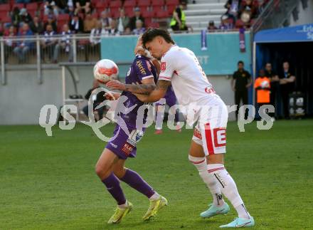 Fussball Bundesliga. SK Austria Klagenfurt gegen GAK.  David Toshevski (Klagenfurt), Antonio Tikvic  (GAK). Klagenfurt, am 19.4.2025.
Foto: Kuess
www.qspictures.net
---
pressefotos, pressefotografie, kuess, qs, qspictures, sport, bild, bilder, bilddatenbank