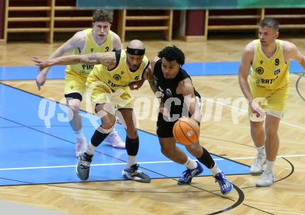 Basketball 2. Liga 2024/2025. Playoffs. VF3.   Woerthersee Piraten gegen RAIDERS Tirol    Shawn L. Ray  (Piraten),   Steven Kaltenbrunner (Tirol). Klagenfurt, am 19.4.2025.
Foto: Kuess


---
pressefotos, pressefotografie, kuess, qs, qspictures, sport, bild, bilder, bilddatenbank