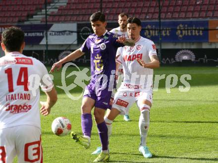 Fussball Bundesliga. SK Austria Klagenfurt gegen GAK.  David Toshevski (Klagenfurt),  Antonio Tikvic (GAK). Klagenfurt, am 19.4.2025.
Foto: Kuess
www.qspictures.net
---
pressefotos, pressefotografie, kuess, qs, qspictures, sport, bild, bilder, bilddatenbank