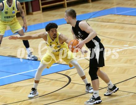 Basketball 2. Liga 2024/2025. Playoffs. VF3.   Woerthersee Piraten gegen RAIDERS Tirol    Marcus Holyfield (Piraten),   Edgars Kaufmanis (Tirol). Klagenfurt, am 19.4.2025.
Foto: Kuess


---
pressefotos, pressefotografie, kuess, qs, qspictures, sport, bild, bilder, bilddatenbank