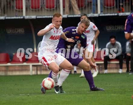 Fussball Bundesliga. SK Austria Klagenfurt gegen GAK.  Martin Hinteregger (Klagenfurt), Laszlo Kleinheisler  (GAK). Klagenfurt, am 19.4.2025.
Foto: Kuess
www.qspictures.net
---
pressefotos, pressefotografie, kuess, qs, qspictures, sport, bild, bilder, bilddatenbank