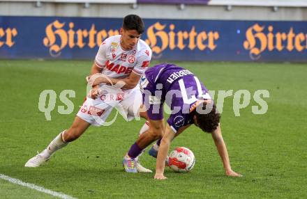 Fussball Bundesliga. SK Austria Klagenfurt gegen GAK.  Ben Bobzien (Klagenfurt), Milos Jovicic (GAK),. Klagenfurt, am 19.4.2025.
Foto: Kuess
---
pressefotos, pressefotografie, kuess, qs, qspictures, sport, bild, bilder, bilddatenbank