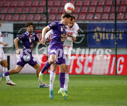 Fussball Bundesliga. SK Austria Klagenfurt gegen GAK.  David Toshevski (Klagenfurt),  Petar Filipovic (GAK). Klagenfurt, am 19.4.2025.
Foto: Kuess
www.qspictures.net
---
pressefotos, pressefotografie, kuess, qs, qspictures, sport, bild, bilder, bilddatenbank