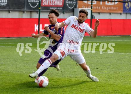 Fussball Bundesliga. SK Austria Klagenfurt gegen GAK. Simon Straudi  (Klagenfurt), Jacob Michael Italiano (GAK). Klagenfurt, am 19.4.2025.
Foto: Kuess
www.qspictures.net
---
pressefotos, pressefotografie, kuess, qs, qspictures, sport, bild, bilder, bilddatenbank
