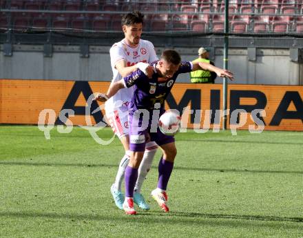 Fussball Bundesliga. SK Austria Klagenfurt gegen GAK.  Tobias Koch (Klagenfurt), Antonio Tikvic  (GAK). Klagenfurt, am 19.4.2025.
Foto: Kuess
www.qspictures.net
---
pressefotos, pressefotografie, kuess, qs, qspictures, sport, bild, bilder, bilddatenbank