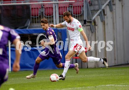 Fussball Bundesliga. SK Austria Klagenfurt gegen GAK. Thorsten Mahrer   (Klagenfurt), Daniel Maderner  (GAK). Klagenfurt, am 19.4.2025.
Foto: Kuess
www.qspictures.net
---
pressefotos, pressefotografie, kuess, qs, qspictures, sport, bild, bilder, bilddatenbank