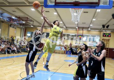 Basketball 2. Liga 2024/2025. Playoffs. VF3.   Woerthersee Piraten gegen RAIDERS Tirol    Marcus Holyfield (Piraten), Sven Bijelonjic   (Tirol). Klagenfurt, am 19.4.2025.
Foto: Kuess


---
pressefotos, pressefotografie, kuess, qs, qspictures, sport, bild, bilder, bilddatenbank