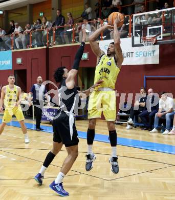 Basketball 2. Liga 2024/2025. Playoffs. VF3.   Woerthersee Piraten gegen RAIDERS Tirol    Shawn L. Ray  (Piraten),  Steven Kaltenbrunner  (Tirol). Klagenfurt, am 19.4.2025.
Foto: Kuess


---
pressefotos, pressefotografie, kuess, qs, qspictures, sport, bild, bilder, bilddatenbank