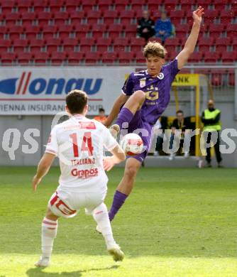 Fussball Bundesliga. SK Austria Klagenfurt gegen GAK.  Matteo Kitz  (Klagenfurt), Jacob Michael Italiano (GAK). Klagenfurt, am 19.4.2025.
Foto: Kuess
www.qspictures.net
---
pressefotos, pressefotografie, kuess, qs, qspictures, sport, bild, bilder, bilddatenbank