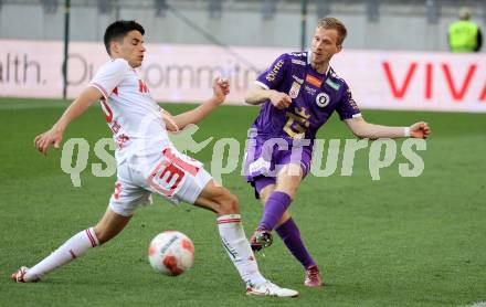 Fussball Bundesliga. SK Austria Klagenfurt gegen GAK. Christopher Cvetko (KlagenfurtMilos Jovicic  (GAK). Klagenfurt, am 19.4.2025.
Foto: Kuess
---
pressefotos, pressefotografie, kuess, qs, qspictures, sport, bild, bilder, bilddatenbank