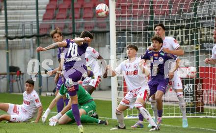 Fussball Bundesliga. SK Austria Klagenfurt gegen GAK.  David Toshevski, Ben Bobzien  (Klagenfurt),  Zeleny Jano, Antonio Tikvic (GAK). Klagenfurt, am 19.4.2025.
Foto: Kuess
---
pressefotos, pressefotografie, kuess, qs, qspictures, sport, bild, bilder, bilddatenbank