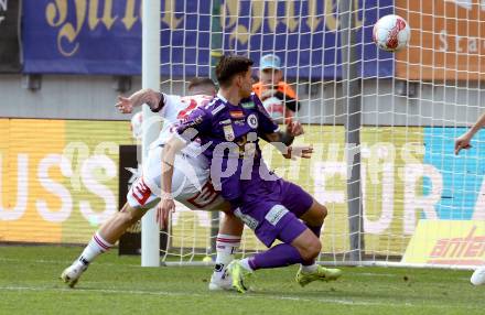 Fussball Bundesliga. SK Austria Klagenfurt gegen GAK.  David Toshevski (Klagenfurt), Dominik Frieser  (GAK). Klagenfurt, am 19.4.2025.
Foto: Kuess
www.qspictures.net
---
pressefotos, pressefotografie, kuess, qs, qspictures, sport, bild, bilder, bilddatenbank