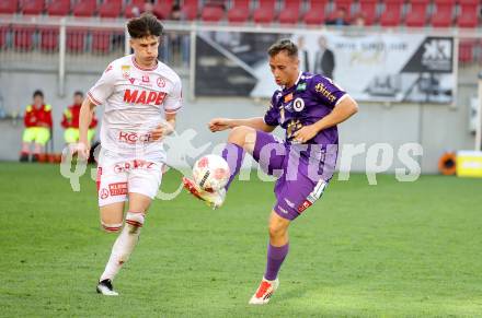 Fussball Bundesliga. SK Austria Klagenfurt gegen GAK. Tobias Koch (Klagenfurt), Zeleny Jano (GAK). Klagenfurt, am 19.4.2025.
Foto: Kuess
---
pressefotos, pressefotografie, kuess, qs, qspictures, sport, bild, bilder, bilddatenbank