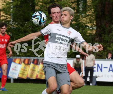 Fussball 1. Klasse C. KAC 1909 Juniors gegen Maria Saal.  Moritz Jesacher (KAC), Jakob Juvan  (Maria Saal). Klagenfurt, am 20..4.2025.
Foto: Kuess
www.qspictures.net
---
pressefotos, pressefotografie, kuess, qs, qspictures, sport, bild, bilder, bilddatenbank