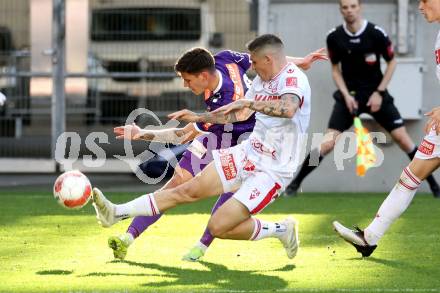 Fussball Bundesliga. SK Austria Klagenfurt gegen GAK. David Toshevski (Klagenfurt),Dominik Frieser  (GAK). Klagenfurt, am 19.4.2025.
Foto: Kuess
---
pressefotos, pressefotografie, kuess, qs, qspictures, sport, bild, bilder, bilddatenbank