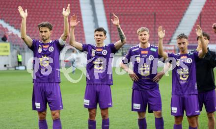 Fussball Bundesliga. SK Austria Klagenfurt gegen GAK. Thorsten Mahrer, David Toshevski, Martin Hinteregger, Tobias Koch  (Klagenfurt). Klagenfurt, am 19.4.2025.
Foto: Kuess
---
pressefotos, pressefotografie, kuess, qs, qspictures, sport, bild, bilder, bilddatenbank