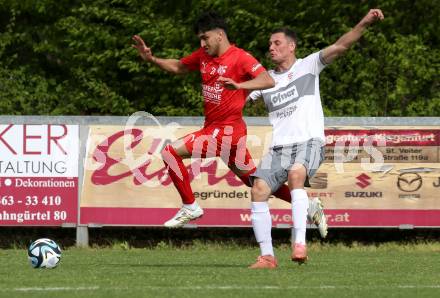 Fussball 1. Klasse C. KAC 1909 Juniors gegen Maria Saal.  Amir Mohammadi (KAC),  Niko Maric  (Maria Saal). Klagenfurt, am 20..4.2025.
Foto: Kuess
www.qspictures.net
---
pressefotos, pressefotografie, kuess, qs, qspictures, sport, bild, bilder, bilddatenbank