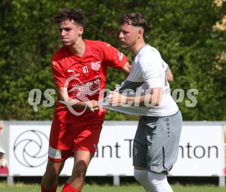 Fussball 1. Klasse C. KAC 1909 Juniors gegen Maria Saal. Emil Mujakovic  (KAC),  Fabian Miesenboeck  (Maria Saal). Klagenfurt, am 20..4.2025.
Foto: Kuess
www.qspictures.net
---
pressefotos, pressefotografie, kuess, qs, qspictures, sport, bild, bilder, bilddatenbank