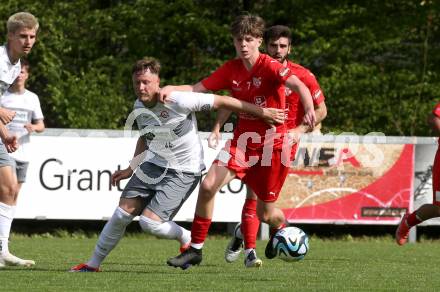 Fussball 1. Klasse C. KAC 1909 Juniors gegen Maria Saal. Maximilian Grof  (KAC), Fabian Miesenboeck  (Maria Saal). Klagenfurt, am 20..4.2025.
Foto: Kuess
www.qspictures.net
---
pressefotos, pressefotografie, kuess, qs, qspictures, sport, bild, bilder, bilddatenbank