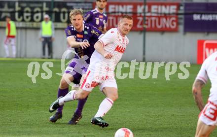 Fussball Bundesliga. SK Austria Klagenfurt gegen GAK. Martin Hinteregger    (Klagenfurt), Laszlo Kleinheisler  (GAK). Klagenfurt, am 19.4.2025.
Foto: Kuess
---
pressefotos, pressefotografie, kuess, qs, qspictures, sport, bild, bilder, bilddatenbank