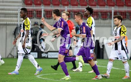 Fussball Bundesliga. SK Austria Klagenfurt gegen LASK.  Torjubel David Toshevski  (Klagenfurt),  Klagenfurt, am 22.4.2025.
Foto: Kuess
---
pressefotos, pressefotografie, kuess, qs, qspictures, sport, bild, bilder, bilddatenbank