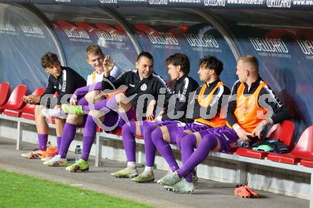 Fussball Bundesliga. SK Austria Klagenfurt gegen LASK. Matteo Kitz, Nicolas Binder, Niklas Szerencsi, Philipp Wydra, Simon Straudi, Florian Jaritz   (Klagenfurt).  Klagenfurt, am 22.4.2025.
Foto: Kuess
---
pressefotos, pressefotografie, kuess, qs, qspictures, sport, bild, bilder, bilddatenbank