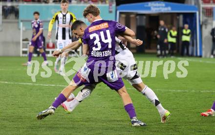 Fussball Bundesliga. SK Austria Klagenfurt gegen LASK.  Jannik Robatsch   (Klagenfurt), Robert Zulj (LASK). Klagenfurt, am 22.4.2025.
Foto: Kuess
---
pressefotos, pressefotografie, kuess, qs, qspictures, sport, bild, bilder, bilddatenbank