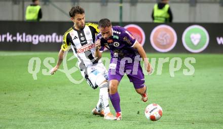 Fussball Bundesliga. SK Austria Klagenfurt gegen LASK.  Tobias Koch  (Klagenfurt), Sascha Horvath (LASK). Klagenfurt, am 22.4.2025.
Foto: Kuess
---
pressefotos, pressefotografie, kuess, qs, qspictures, sport, bild, bilder, bilddatenbank