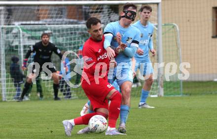 Fussball Kaerntner Liga. Bleiburg gegen SAK. Matheo Pichler (Bleiburg),  Yosifov Angelov Svetlozar  (SAK). Bleiburg, am 26..4.2025.
Foto: Kuess
www.qspictures.net
---
pressefotos, pressefotografie, kuess, qs, qspictures, sport, bild, bilder, bilddatenbank
