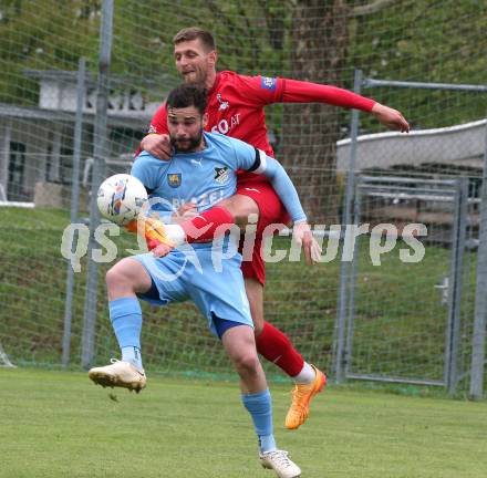 Fussball Kaerntner Liga. Bleiburg gegen SAK. Dominik Peketz (Bleiburg), Leo Ejup  (SAK). Bleiburg, am 26..4.2025.
Foto: Kuess
www.qspictures.net
---
pressefotos, pressefotografie, kuess, qs, qspictures, sport, bild, bilder, bilddatenbank