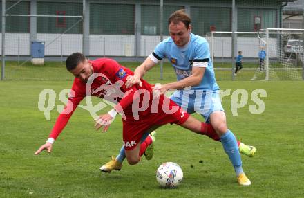 Fussball Kaerntner Liga. Bleiburg gegen SAK. Marcel Primozic (Bleiburg),  Hrvoje Jakovljevic  (SAK). Bleiburg, am 26..4.2025.
Foto: Kuess
www.qspictures.net
---
pressefotos, pressefotografie, kuess, qs, qspictures, sport, bild, bilder, bilddatenbank
