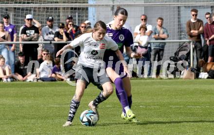 Fussball Frauen. KFV Cup. Sk Austria Klagenfurt gegen Kraig. Kristina Hohenwarter (Klagenfurt), Julia Egger (Kraig). Klagenfurt, am 27.4.2025.
Foto: Kuess
www.qspictures.net
---
pressefotos, pressefotografie, kuess, qs, qspictures, sport, bild, bilder, bilddatenbank