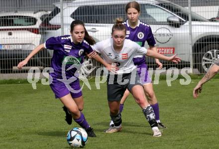 Fussball Frauen. KFV Cup. Sk Austria Klagenfurt gegen Kraig. Naike Ruby Victoria Steiner (Klagenfurt), Julia Bergmann  (Kraig). Klagenfurt, am 27.4.2025.
Foto: Kuess
www.qspictures.net
---
pressefotos, pressefotografie, kuess, qs, qspictures, sport, bild, bilder, bilddatenbank