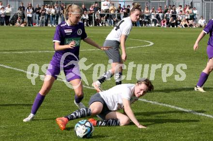 Fussball Frauen. KFV Cup. Sk Austria Klagenfurt gegen Kraig. Franziska Markhof (Klagenfurt), Alissa Lamzari  (Kraig). Klagenfurt, am 27.4.2025.
Foto: Kuess
www.qspictures.net
---
pressefotos, pressefotografie, kuess, qs, qspictures, sport, bild, bilder, bilddatenbank