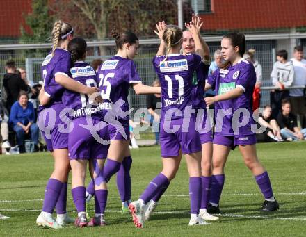 Fussball Frauen. KFV Cup. Sk Austria Klagenfurt gegen Kraig. Torjubel (Klagenfurt). Klagenfurt, am 27.4.2025.
Foto: Kuess
www.qspictures.net
---
pressefotos, pressefotografie, kuess, qs, qspictures, sport, bild, bilder, bilddatenbank