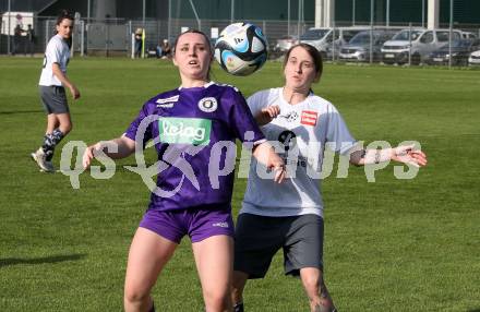 Fussball Frauen. KFV Cup. Sk Austria Klagenfurt gegen Kraig.Annika Buerger  (Klagenfurt), Julia Egger (Kraig). Klagenfurt, am 27.4.2025.
Foto: Kuess
www.qspictures.net
---
pressefotos, pressefotografie, kuess, qs, qspictures, sport, bild, bilder, bilddatenbank