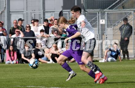 Fussball Frauen. KFV Cup. Sk Austria Klagenfurt gegen Kraig. Lisa Rebernig (Klagenfurt), Michelle Claudia Terkl (Kraig). Klagenfurt, am 27.4.2025.
Foto: Kuess
www.qspictures.net
---
pressefotos, pressefotografie, kuess, qs, qspictures, sport, bild, bilder, bilddatenbank
